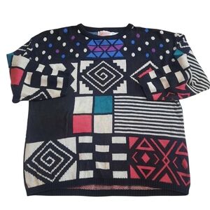 Vintage 80s Signature Sweaters Women's Geometric Oversized Sweater L